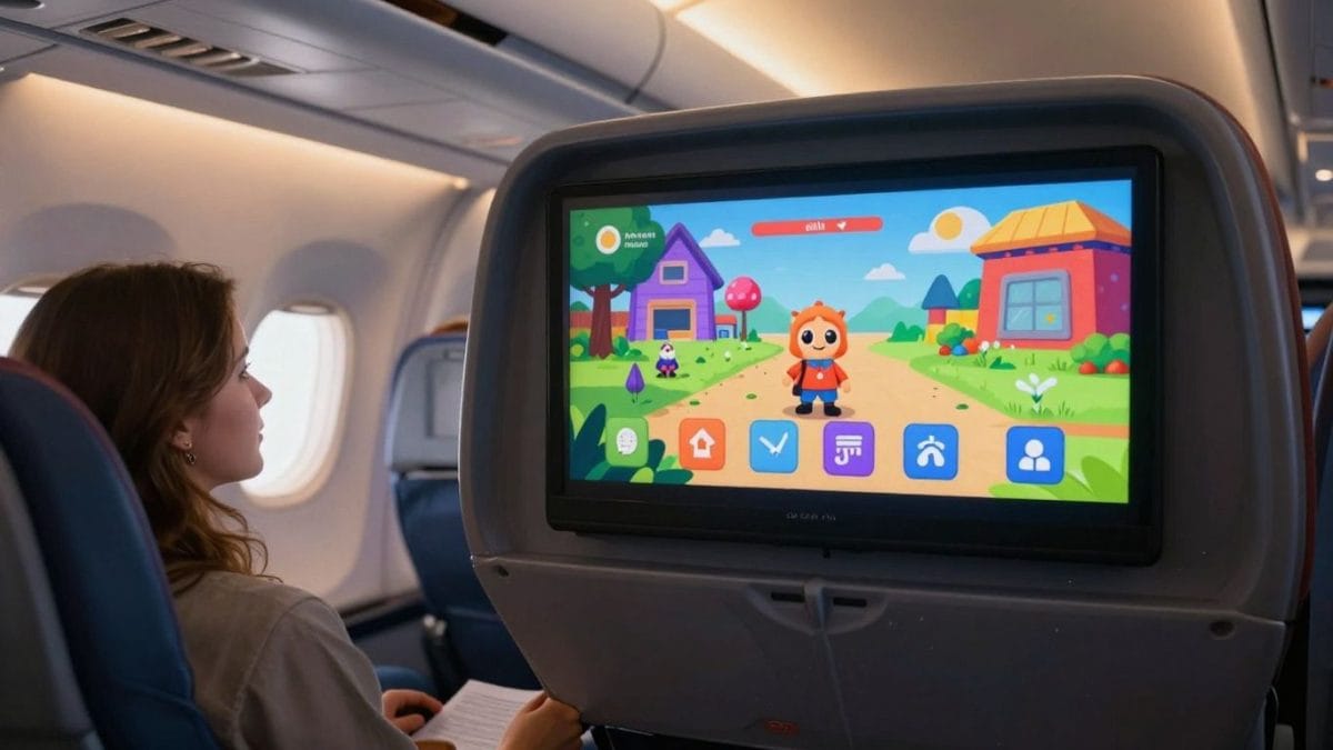 Passenger enjoying inflight entertainment on American Airlines screen.