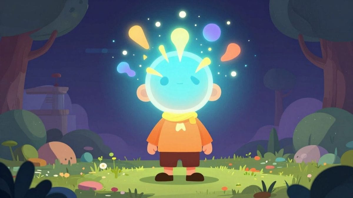 AI character glowing with instant insights and knowledge.