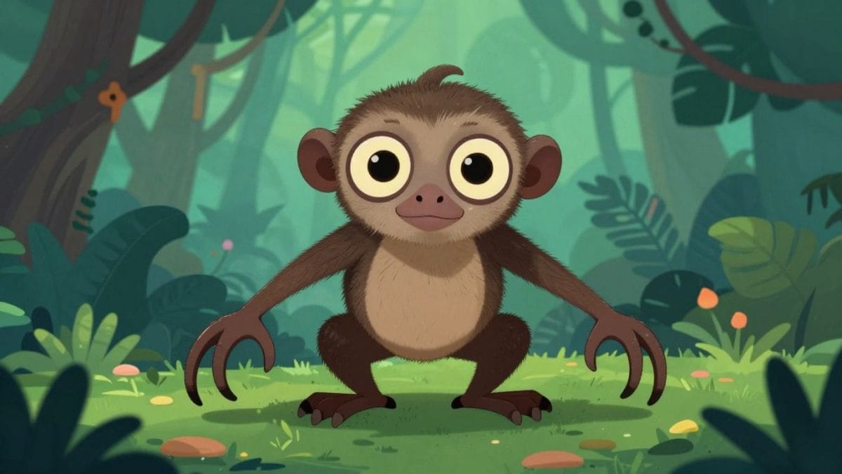 Aye-aye lemur with large eyes and long fingers.