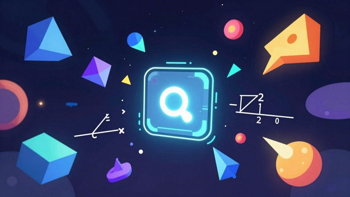 AI math solver with glowing geometric shapes.