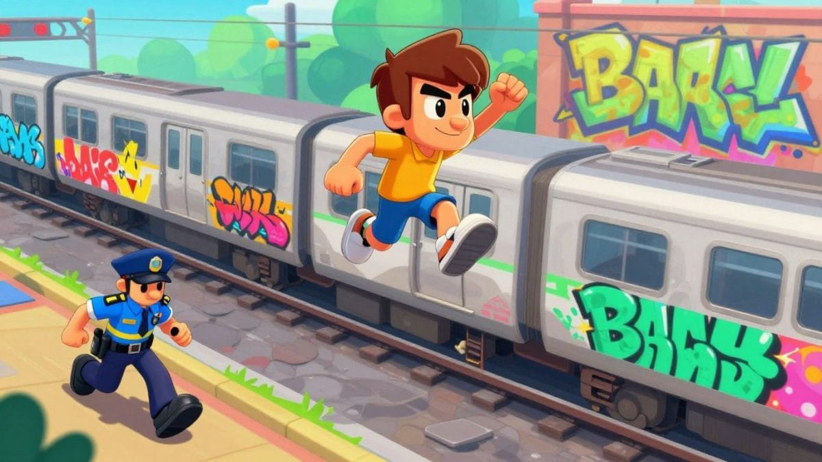 Jake running and jumping in Subway Surfers game.