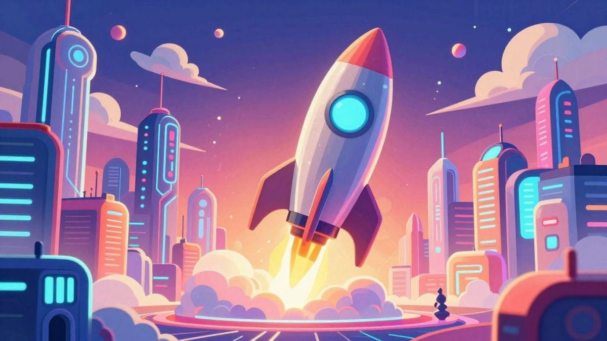 Futuristic AI stock market growth illustration.