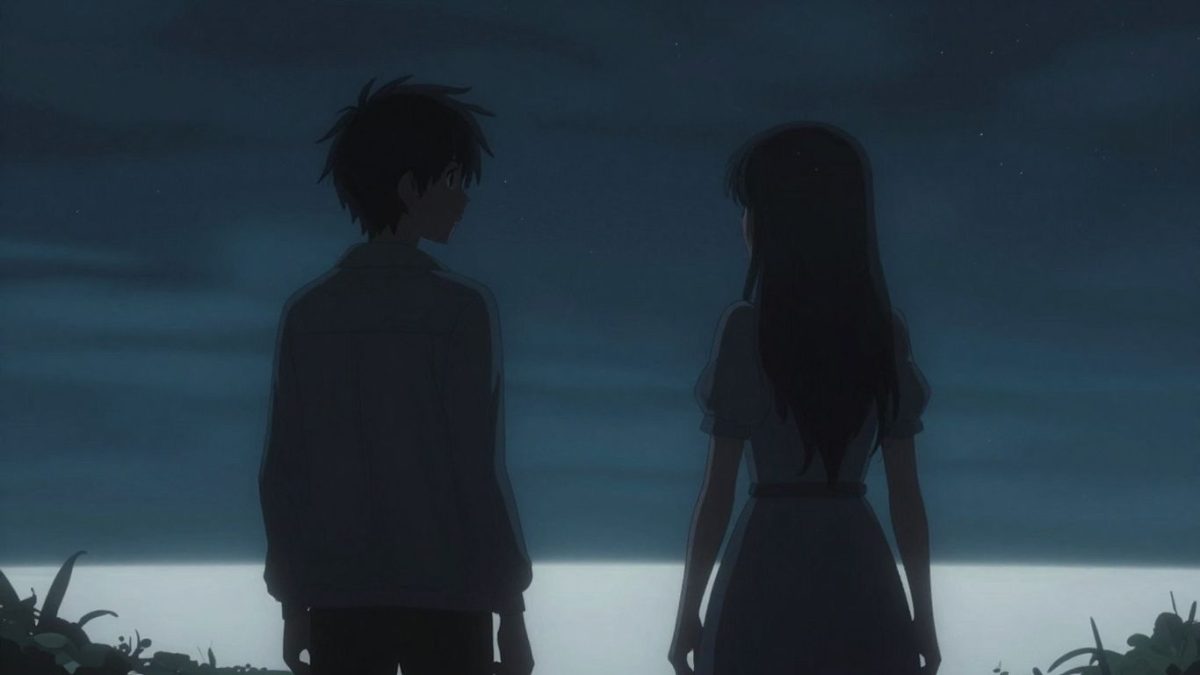 Two silhouetted actors in a starry, ethereal game-like scene.