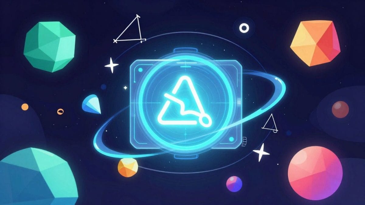 AI math solver with glowing geometric shapes.