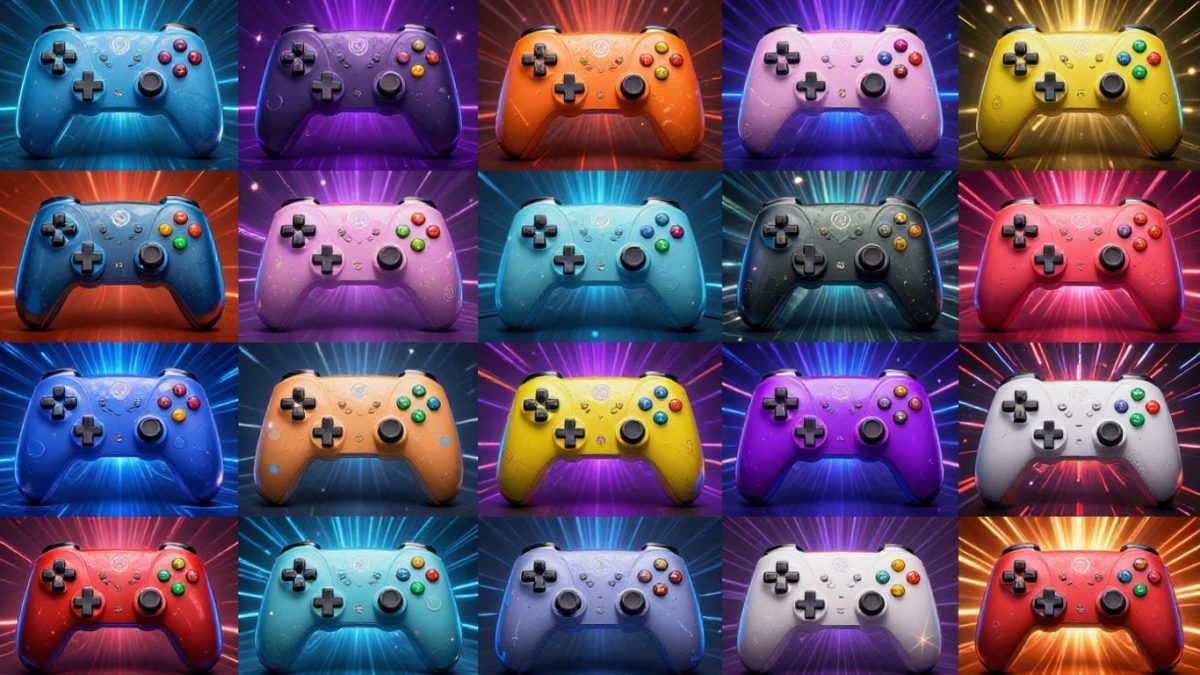 Collage of video game icons and controllers.