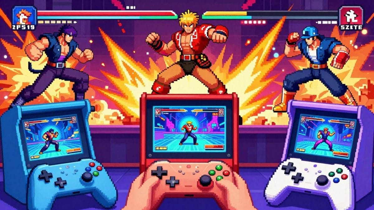 Evolution of fighting game graphics from pixelated to modern.