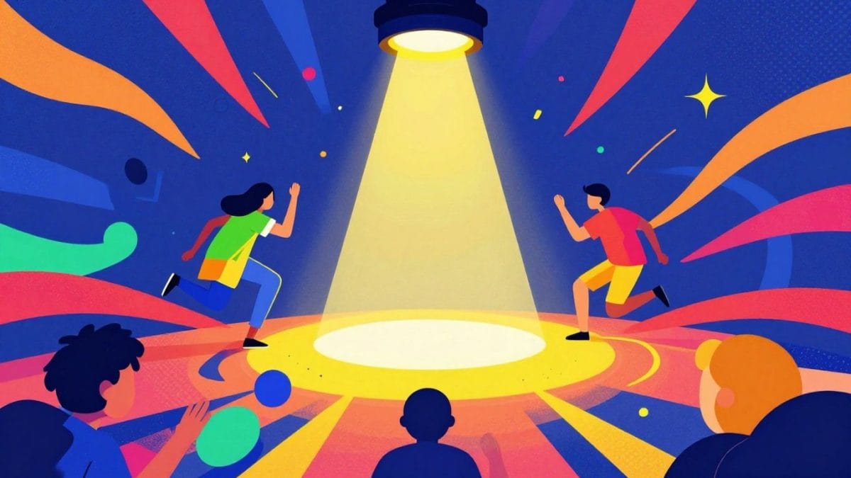 Entertainment news highlights with a game-like visual style.