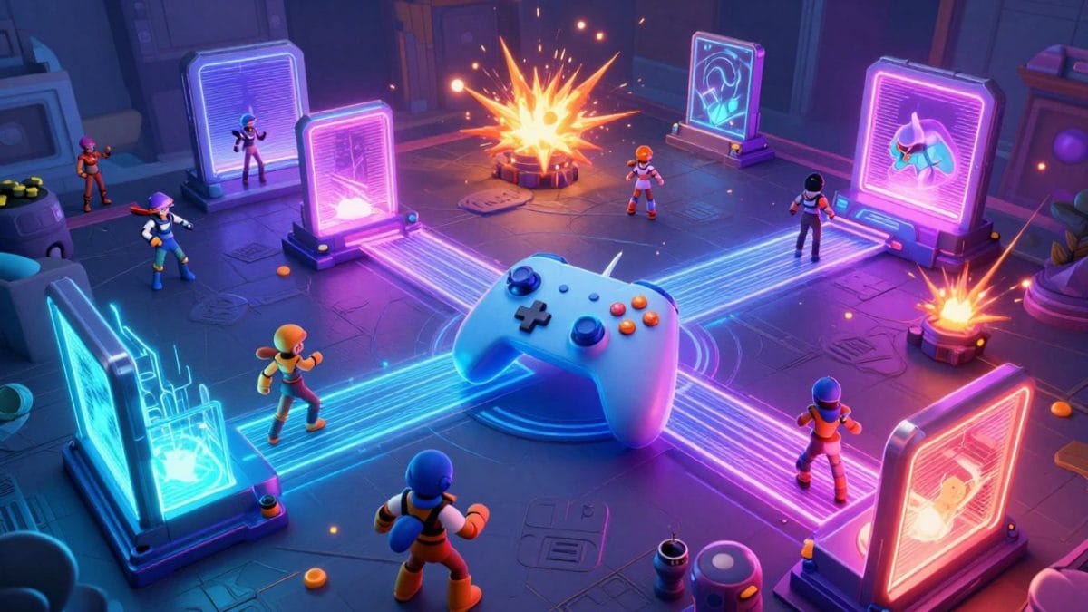 Diverse game characters connecting across platforms.