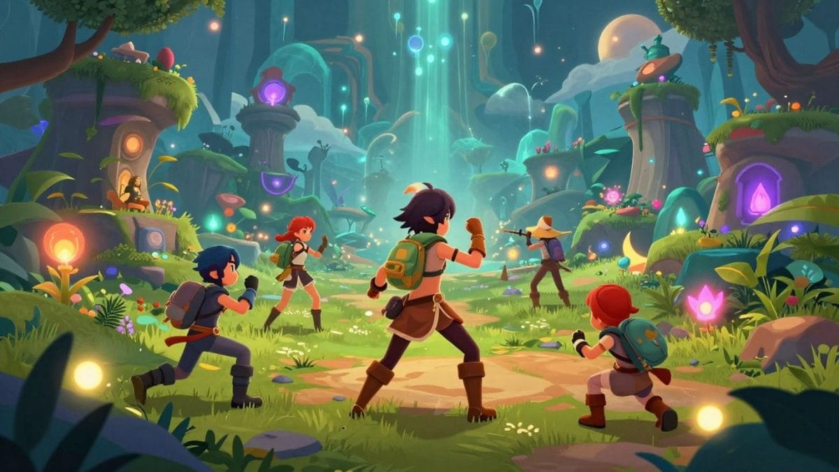 Online adventure game with fantastical landscape and characters.