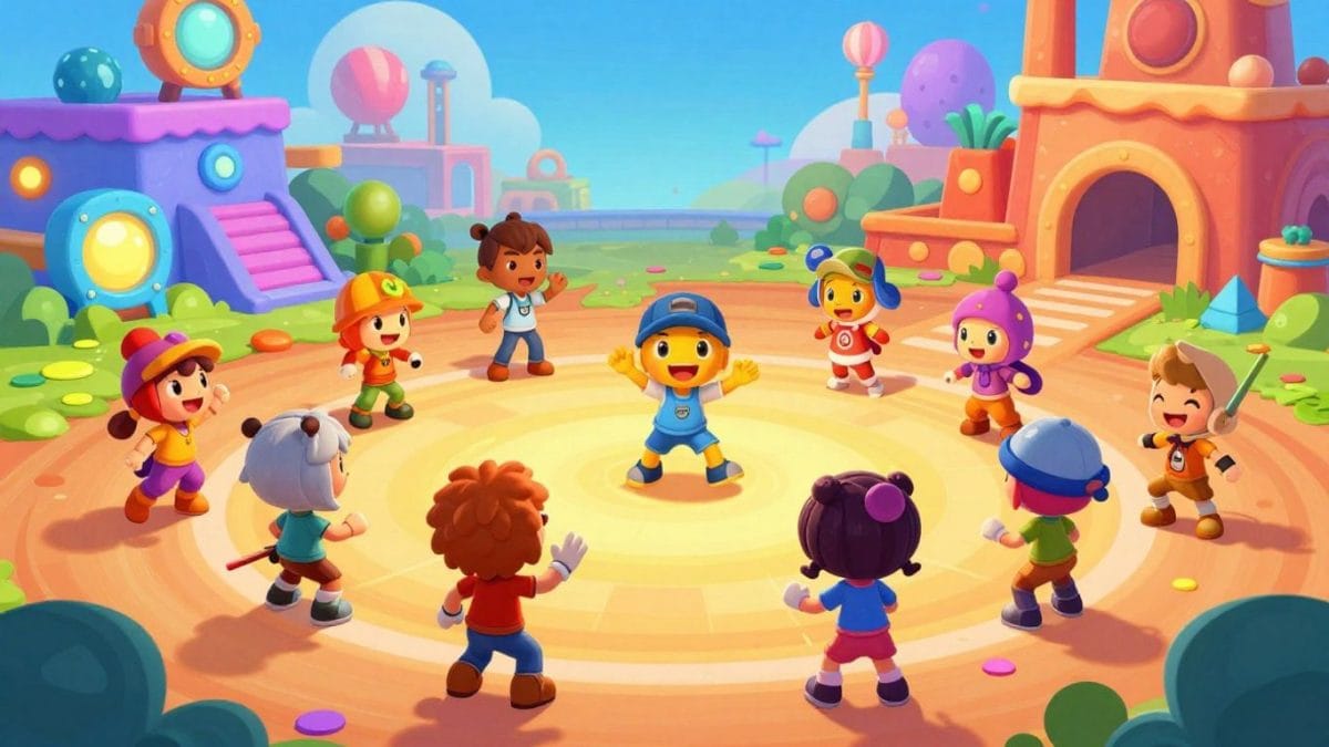 Colorful game elements and joyful characters in a fun atmosphere.
